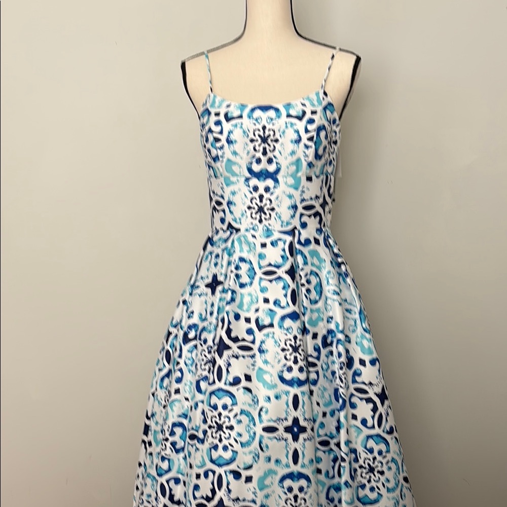 Elegant Blue and White Patterned gown